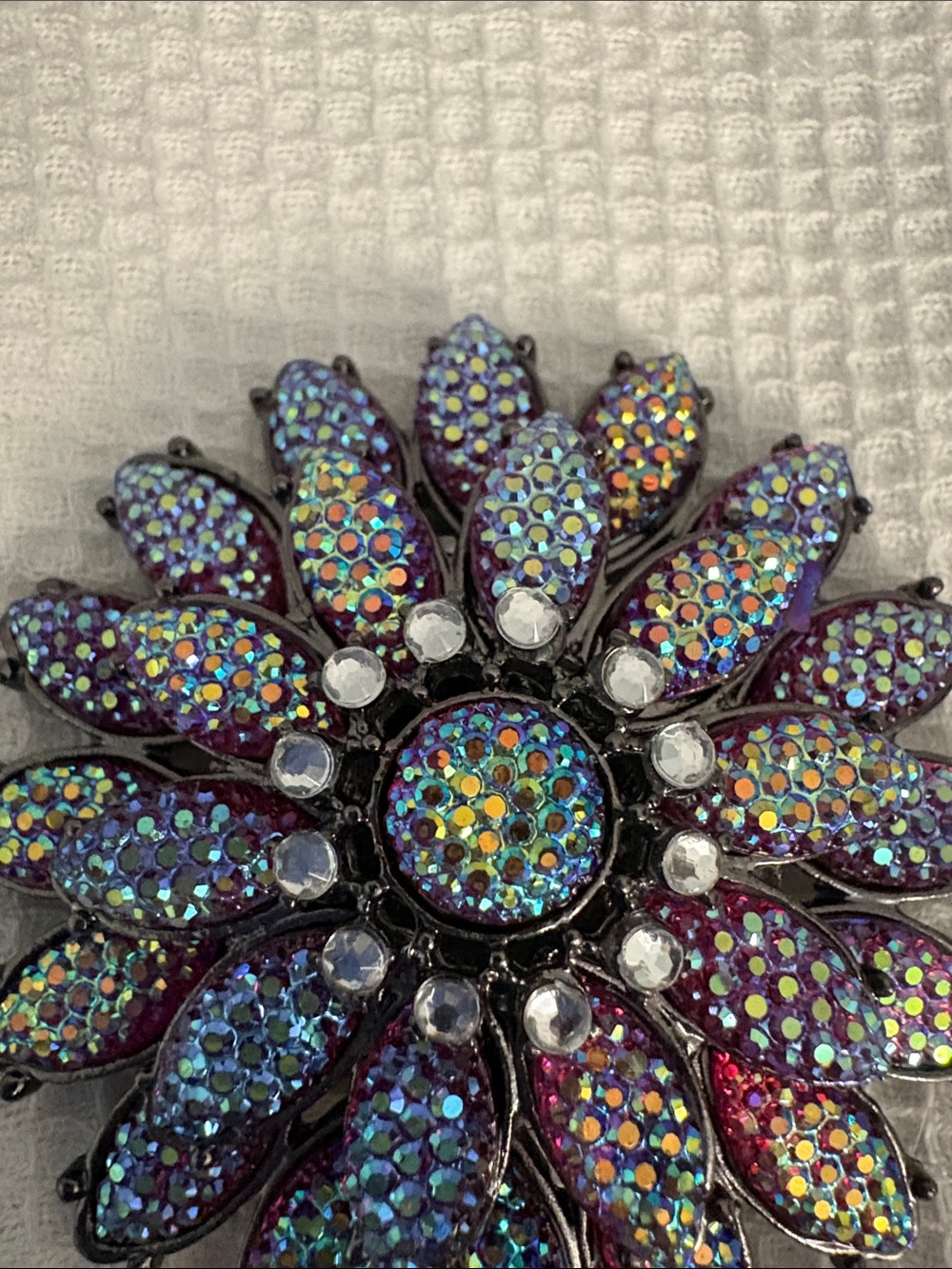 Iridescent Purple Flower Brooch Pin - Women's Hair Accessory - Picture 4 of 4
